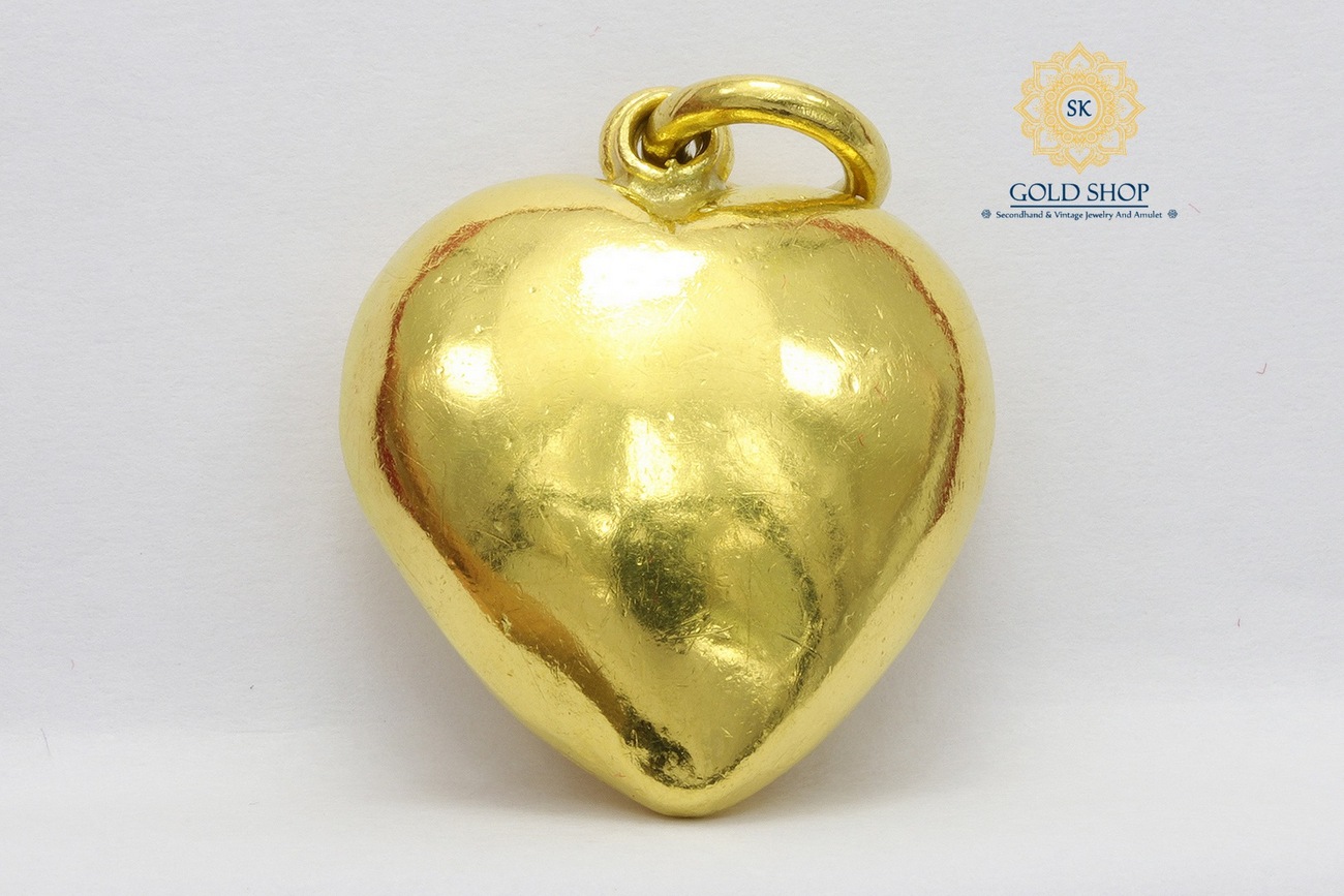 จี้หัวใจทองคำแกะลายเพชรเดี่ยว-3