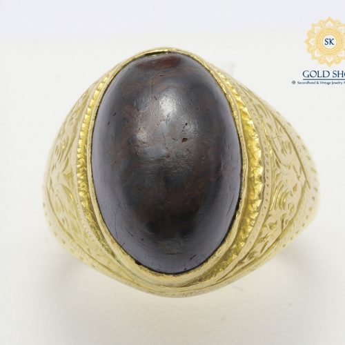 แหวนทองแกะลายไม้น้ำตาล